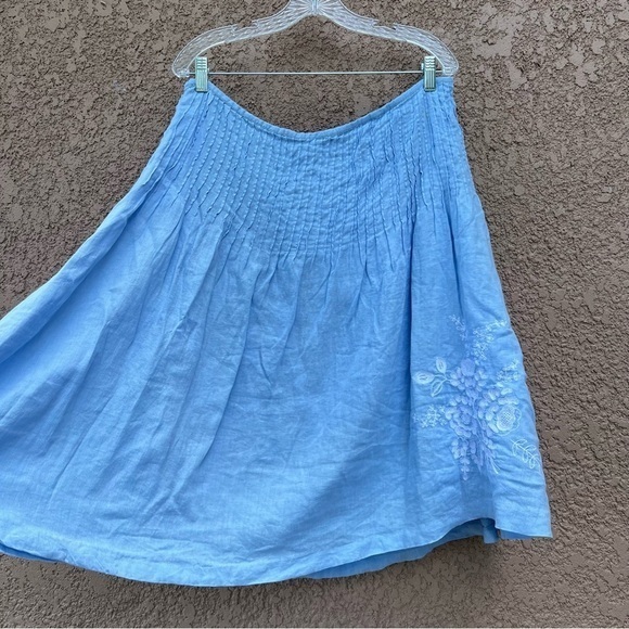 Tommy Hilfiger 100% Linen Skirt Women’s Size 14 Embroidered Floral Flare Hem - Picture 3 of 10